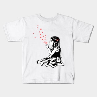 Girl Blowing Hearts (photoshop isolated) Kids T-Shirt